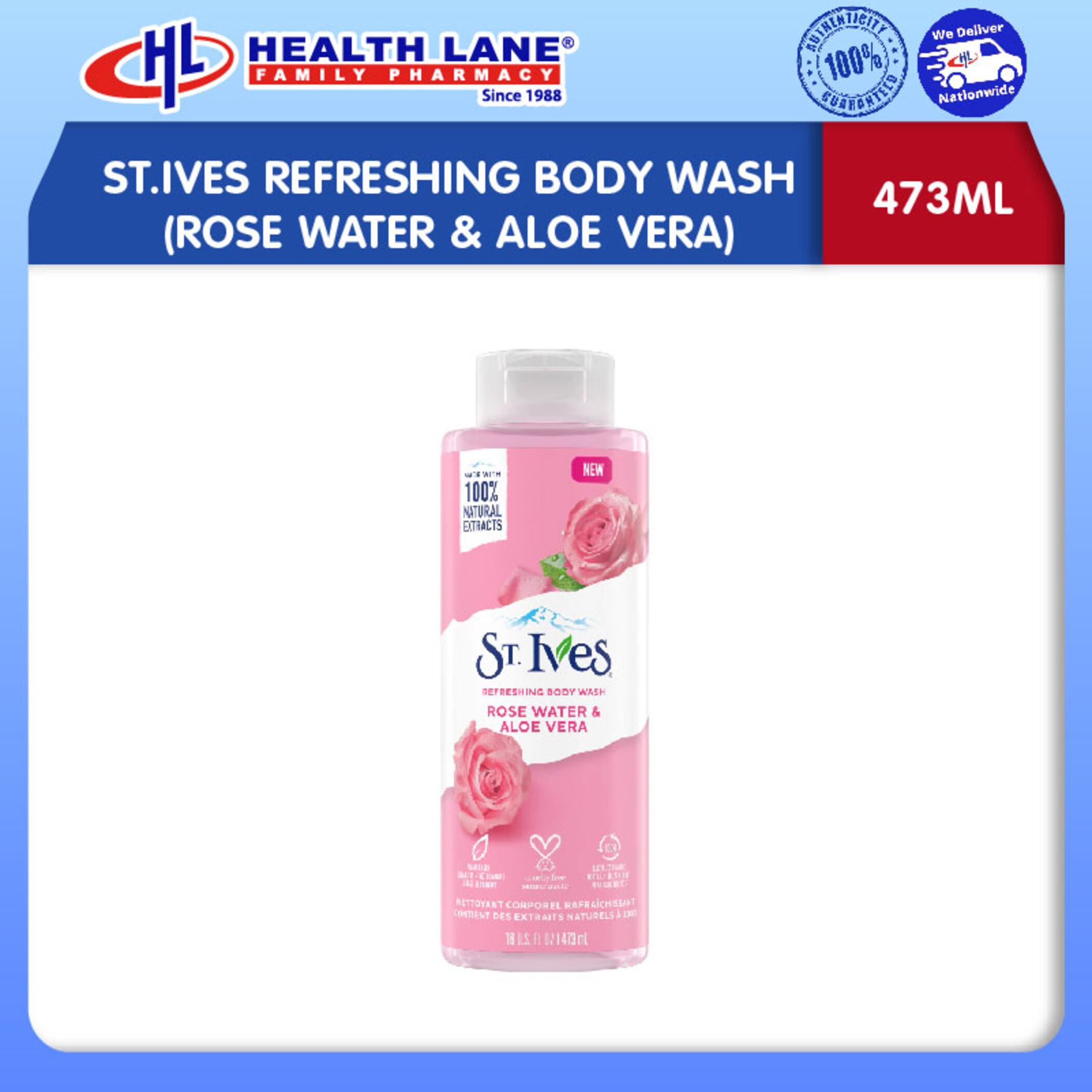 ST.IVES REFRESHING BODY WASH (ROSE WATER & ALOE VERA) 473ML